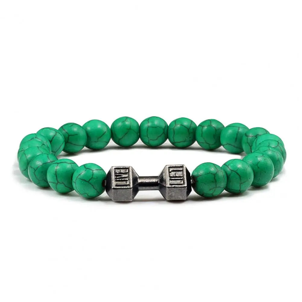 Gym Dumbbells Beads Bracelet Natural Stone Barbell Energy Weights Bracelets For Women Men Couple Wristband Fashion Jewelry Gift