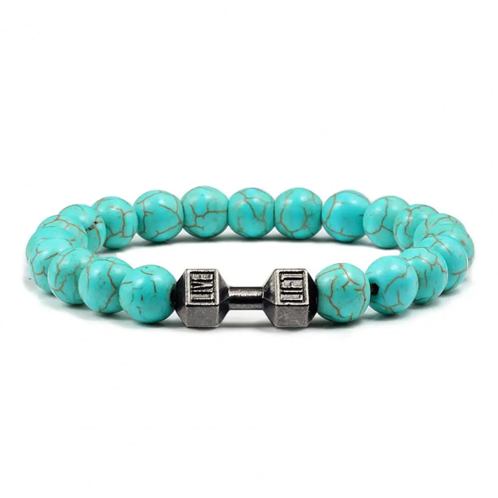 Gym Dumbbells Beads Bracelet Natural Stone Barbell Energy Weights Bracelets For Women Men Couple Wristband Fashion Jewelry Gift