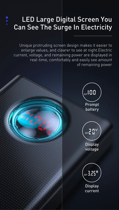 Baseus Power Bank 30000mAh 65W PD3.0 Quick Charging 3.0 FCP SCP Portable External For iPhone 14 12 13 Laptop Tablet Power bank