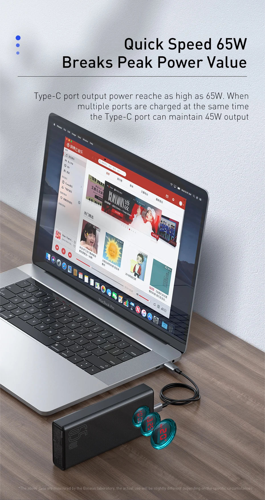 Baseus Power Bank 30000mAh 65W PD3.0 Quick Charging 3.0 FCP SCP Portable External For iPhone 14 12 13 Laptop Tablet Power bank