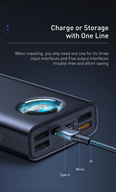 Baseus Power Bank 30000mAh 65W PD3.0 Quick Charging 3.0 FCP SCP Portable External For iPhone 14 12 13 Laptop Tablet Power bank