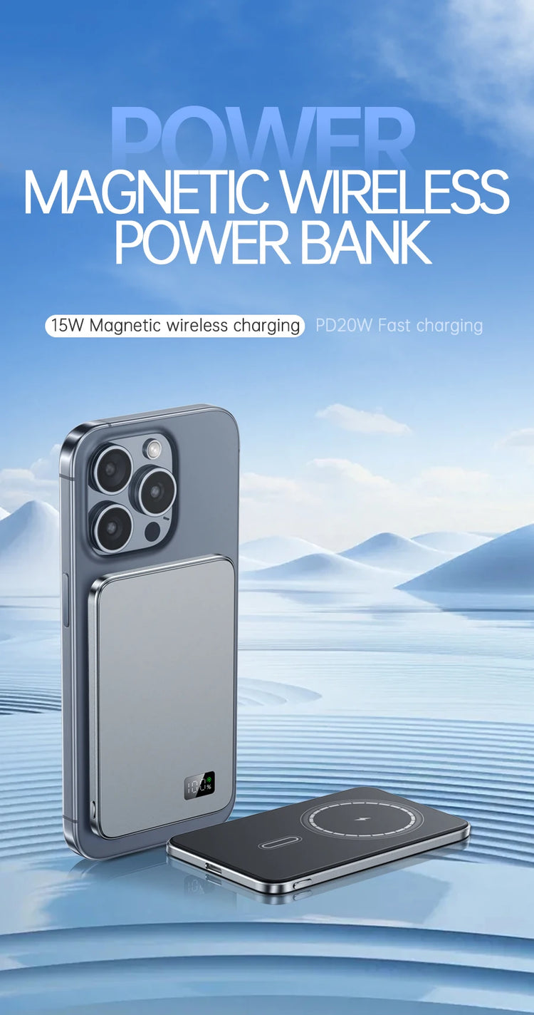Ultra Thin Power Bank for MagSafe,Magnetic Wireless Fast Charging LED Display Portable Battery For iPhone Samsung Phone Airpods
