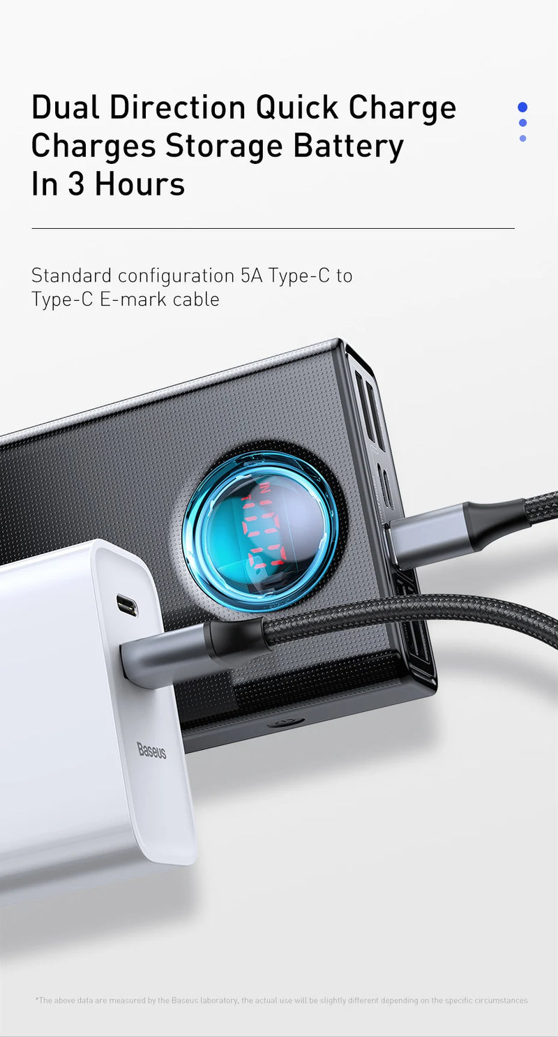 Baseus Power Bank 30000mAh 65W PD3.0 Quick Charging 3.0 FCP SCP Portable External For iPhone 14 12 13 Laptop Tablet Power bank