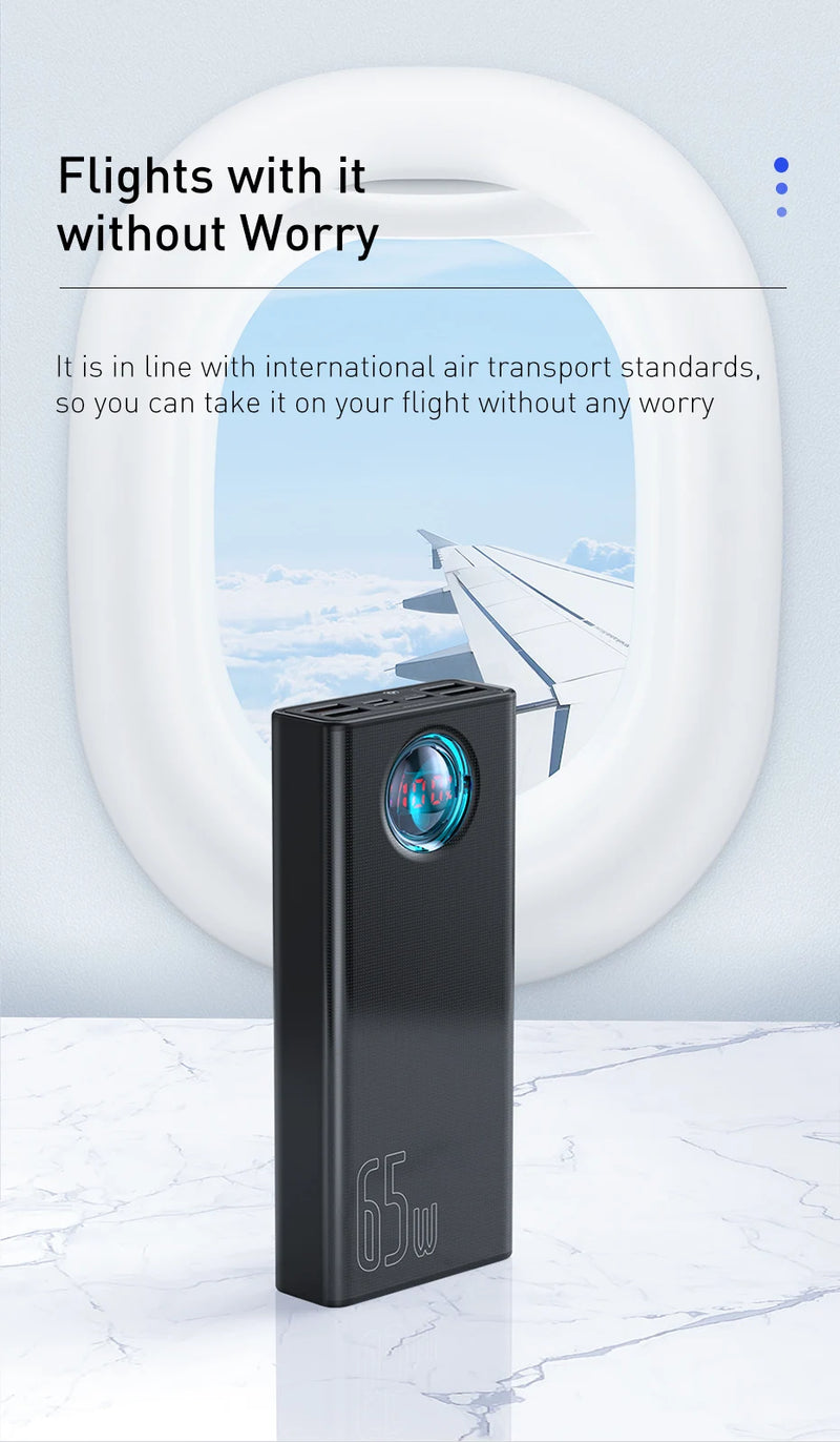Baseus Power Bank 30000mAh 65W PD3.0 Quick Charging 3.0 FCP SCP Portable External For iPhone 14 12 13 Laptop Tablet Power bank