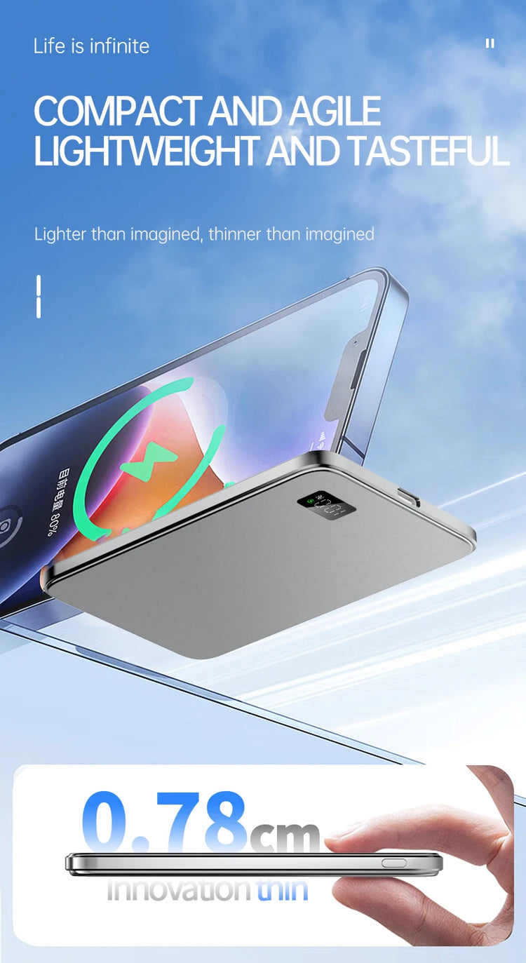 Ultra Thin Power Bank for MagSafe,Magnetic Wireless Fast Charging LED Display Portable Battery For iPhone Samsung Phone Airpods