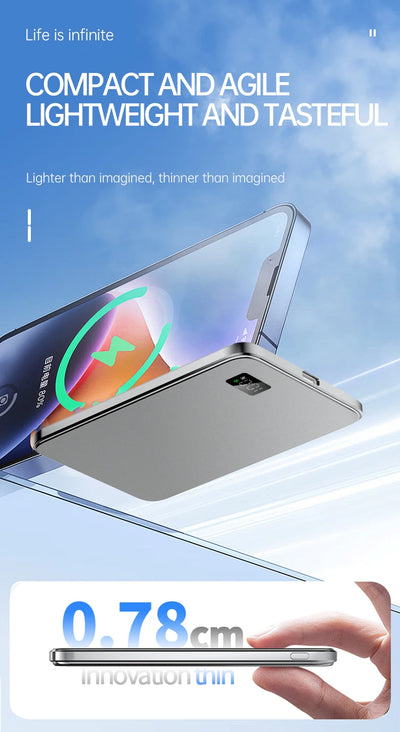 Ultra Thin Power Bank for MagSafe,Magnetic Wireless Fast Charging LED Display Portable Battery For iPhone Samsung Phone Airpods