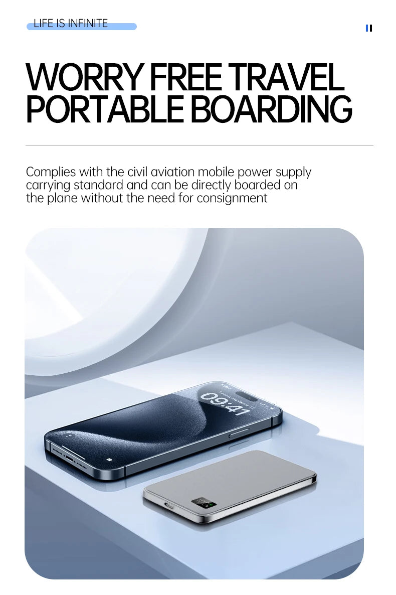 Ultra Thin Power Bank for MagSafe,Magnetic Wireless Fast Charging LED Display Portable Battery For iPhone Samsung Phone Airpods