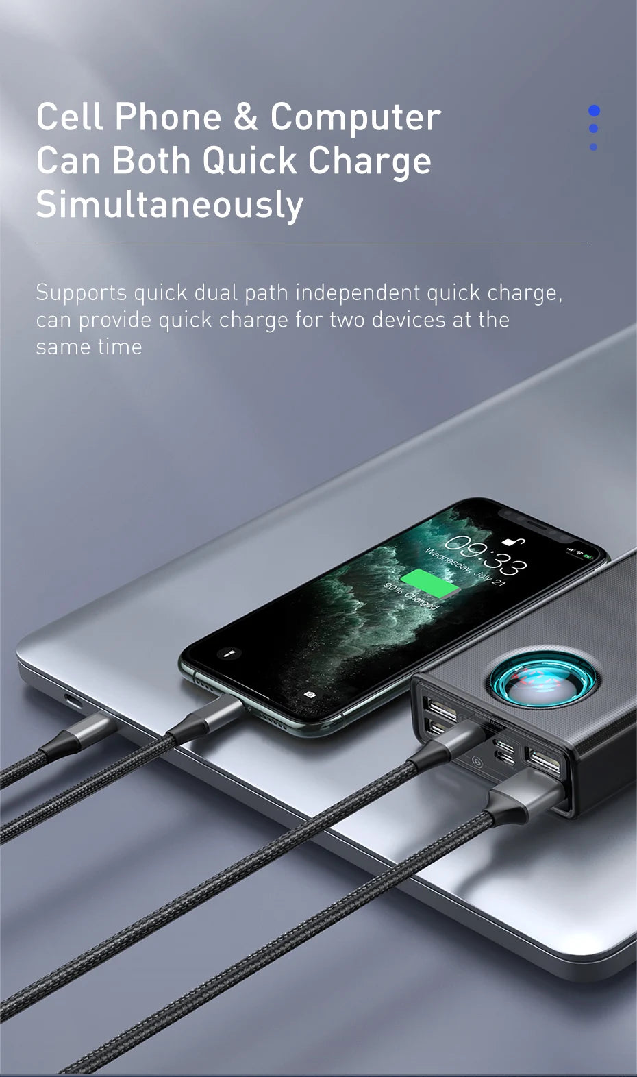 Baseus Power Bank 30000mAh 65W PD3.0 Quick Charging 3.0 FCP SCP Portable External For iPhone 14 12 13 Laptop Tablet Power bank