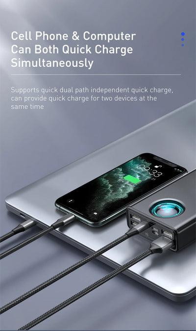 Baseus Power Bank 30000mAh 65W PD3.0 Quick Charging 3.0 FCP SCP Portable External For iPhone 14 12 13 Laptop Tablet Power bank