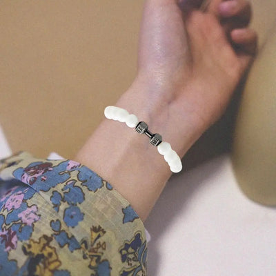Gym Dumbbells Beads Bracelet Natural Stone Barbell Energy Weights Bracelets For Women Men Couple Wristband Fashion Jewelry Gift
