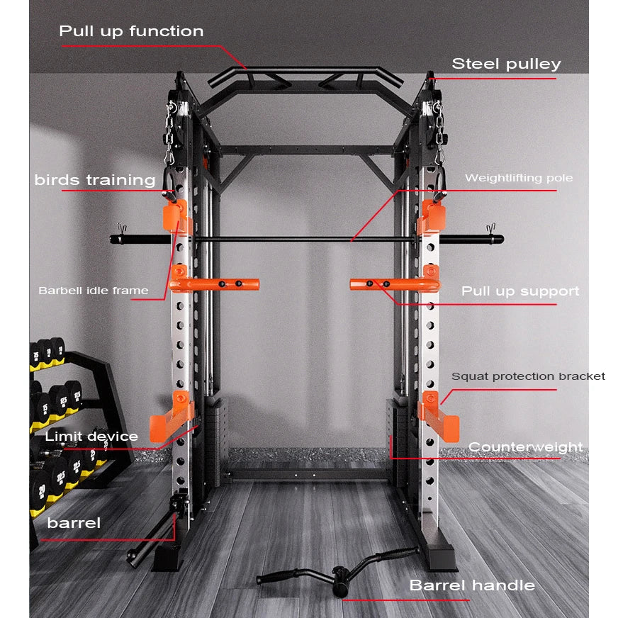 Home & gym gantry trainer with squat and fly station.