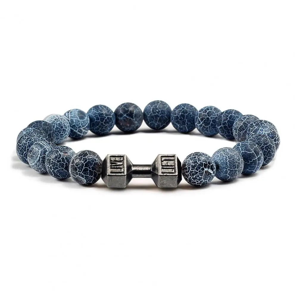 Gym Dumbbells Beads Bracelet Natural Stone Barbell Energy Weights Bracelets For Women Men Couple Wristband Fashion Jewelry Gift