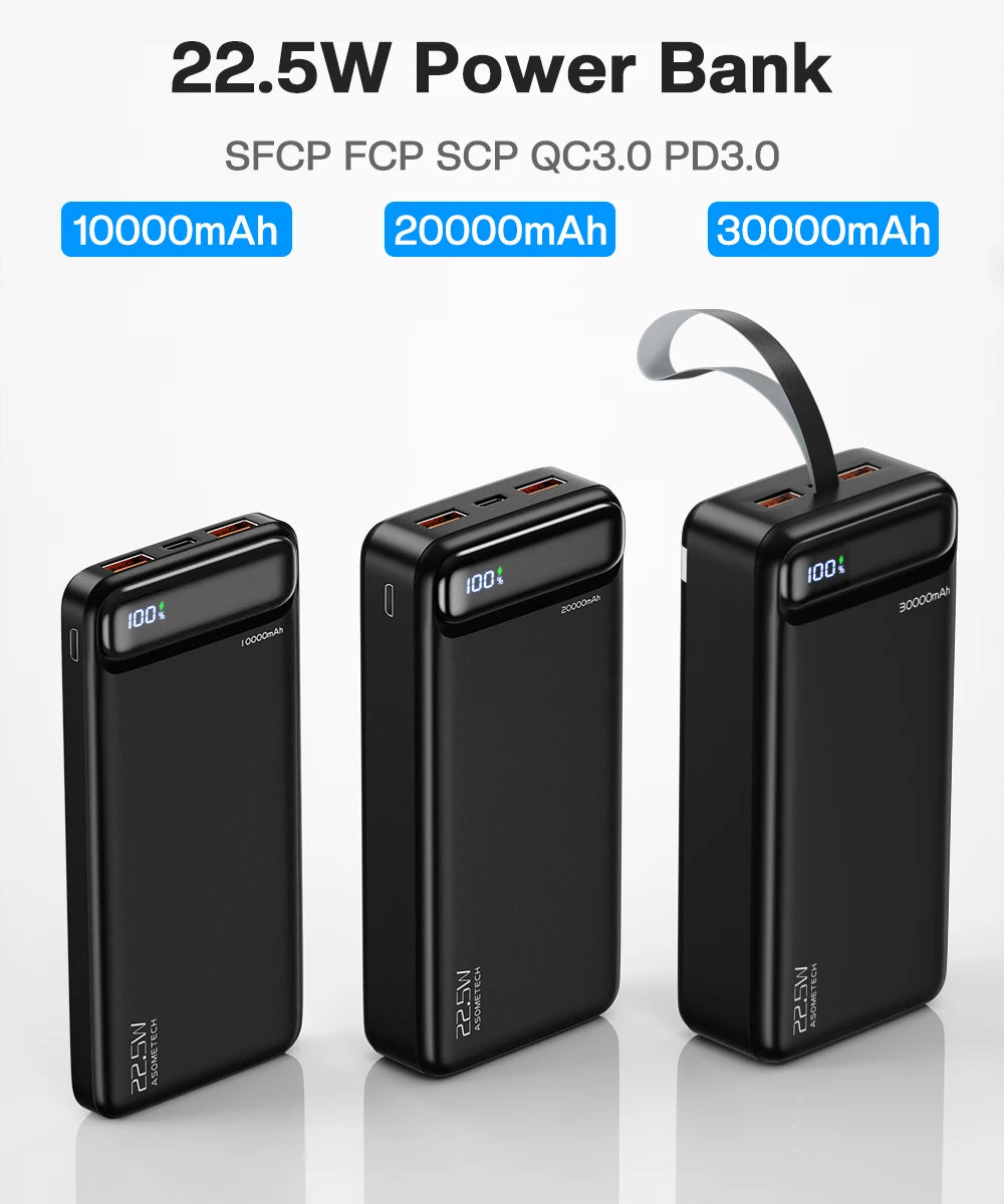 Power Bank 30000 mAh Portable Charger Poverbank Fast Charging Powerbank 10000 20000mAh External Battery For iPhone 13 12 Xiaomi