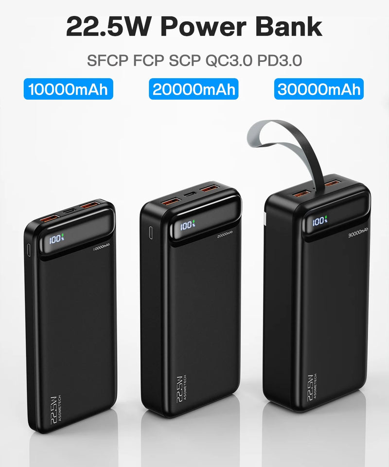 Power Bank 30000 mAh Portable Charger Poverbank Fast Charging Powerbank 10000 20000mAh External Battery For iPhone 13 12 Xiaomi