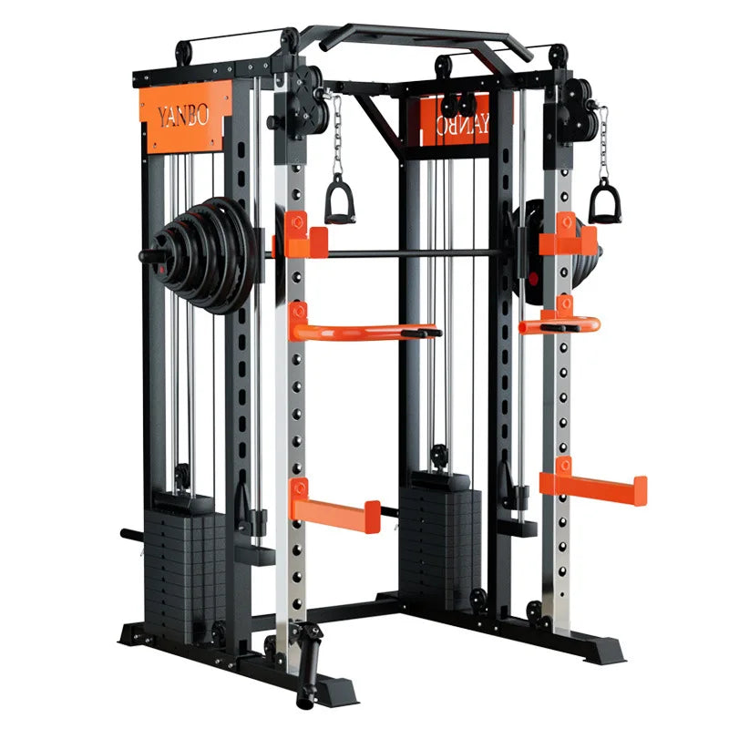 Home & gym gantry trainer with squat and fly station.