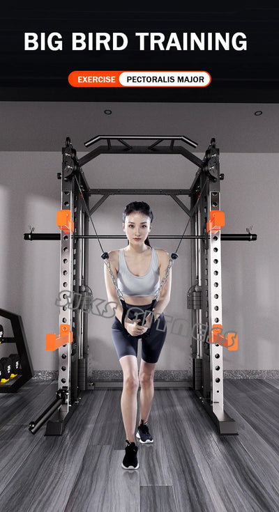 Home & gym gantry trainer with squat and fly station.