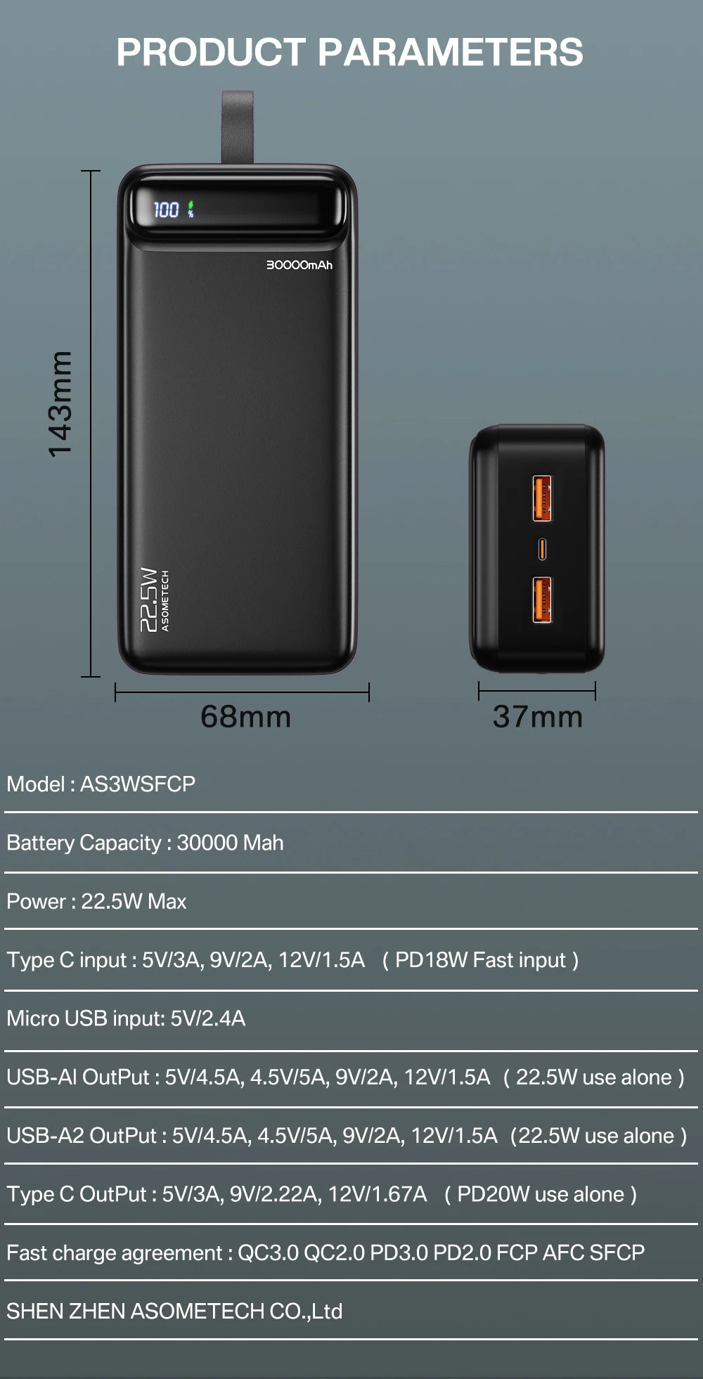 Power Bank 30000 mAh Portable Charger Poverbank Fast Charging Powerbank 10000 20000mAh External Battery For iPhone 13 12 Xiaomi