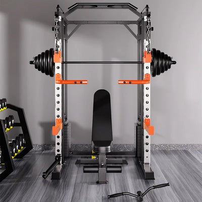 Home & gym gantry trainer with squat and fly station.