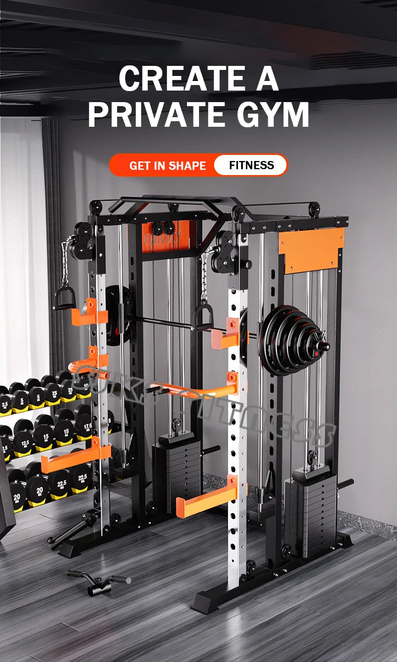 Home & gym gantry trainer with squat and fly station.
