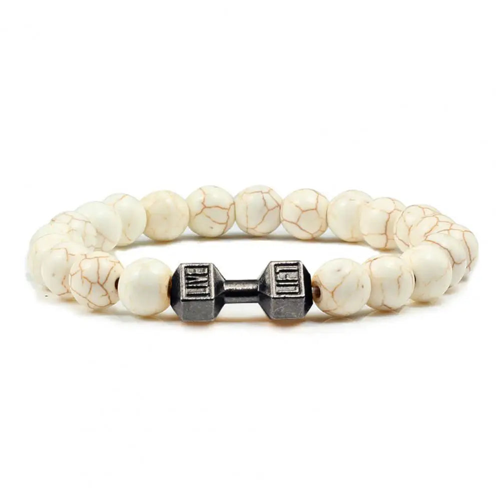 Gym Dumbbells Beads Bracelet Natural Stone Barbell Energy Weights Bracelets For Women Men Couple Wristband Fashion Jewelry Gift