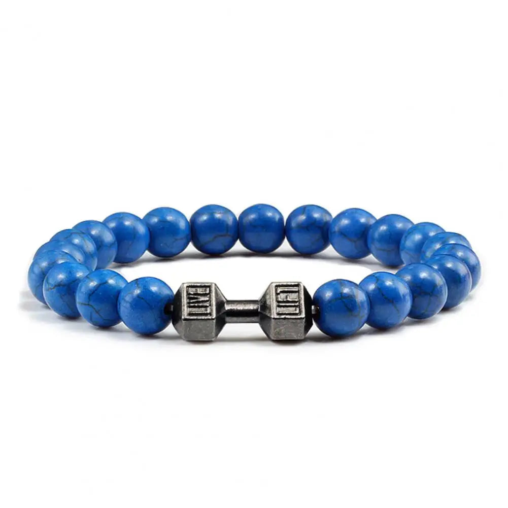 Gym Dumbbells Beads Bracelet Natural Stone Barbell Energy Weights Bracelets For Women Men Couple Wristband Fashion Jewelry Gift