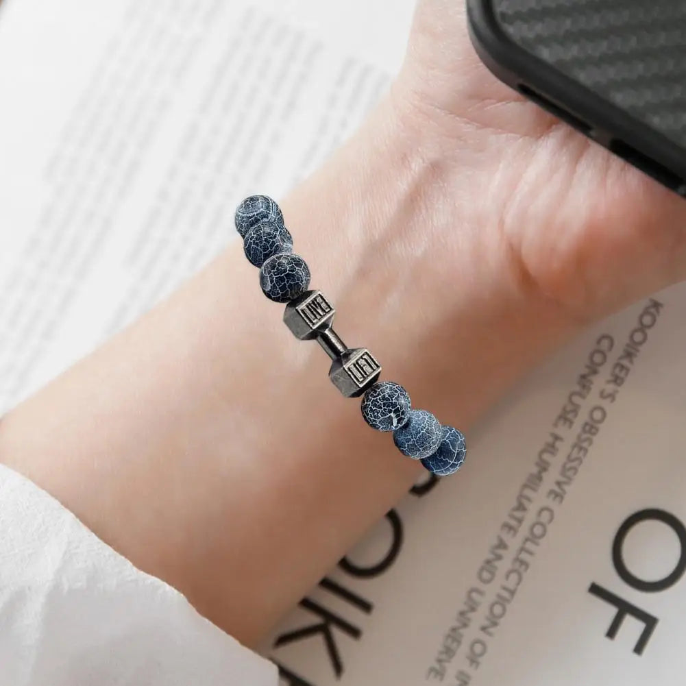 Gym Dumbbells Beads Bracelet Natural Stone Barbell Energy Weights Bracelets For Women Men Couple Wristband Fashion Jewelry Gift