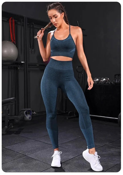 2 Pieces Women's Tracksuit Seamless Yoga Set Workout Sportswear Gym Clothing High Waist Leggings Fitness Sports Suits