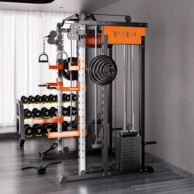 Home & gym gantry trainer with squat and fly station.