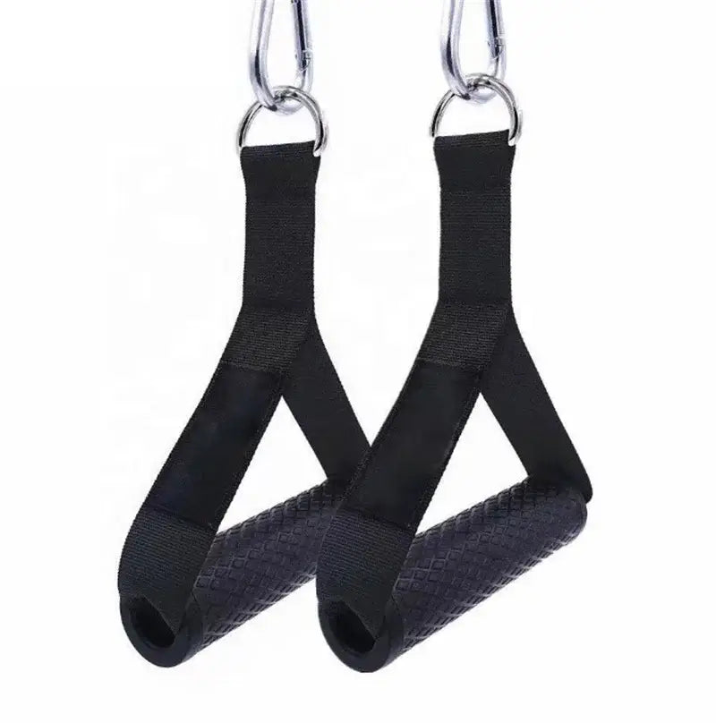 Anti-slip resistance band handles with strong nylon for cable machine workouts.