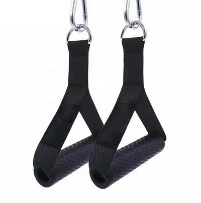 Anti-slip resistance band handles with strong nylon for cable machine workouts.
