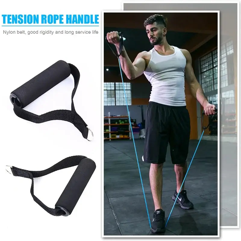 Anti-slip resistance band handles with strong nylon for cable machine workouts.