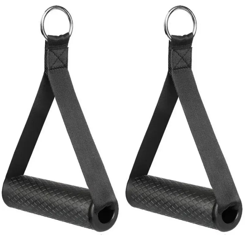 Anti-slip resistance band handles with strong nylon for cable machine workouts.