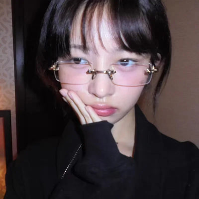 Transparent Rimless Rectangle Shades Glass Women Harajuku Blocking Glasses Frameless Anti-blue Optical Eyeglass Eyewear