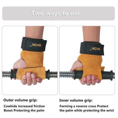 Gym Grips For Men Women Cowhide Palm Guards Weightlifting Fitness Workout Gloves Grips with Wrist Wraps Training Equipment