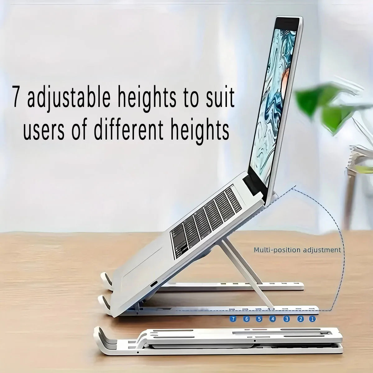 Laptop stand, seven adjustable levels, foldable laptop desktop heightening and cooling tablet support stand