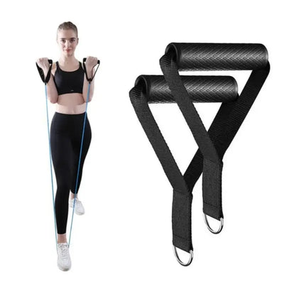 Anti-slip resistance band handles with strong nylon for cable machine workouts.
