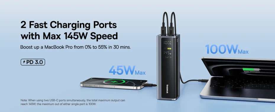 Baseus Power Bank 30000mAh 65W PD3.0 Quick Charging 3.0 FCP SCP Portable External For iPhone 14 12 13 Laptop Tablet Power bank