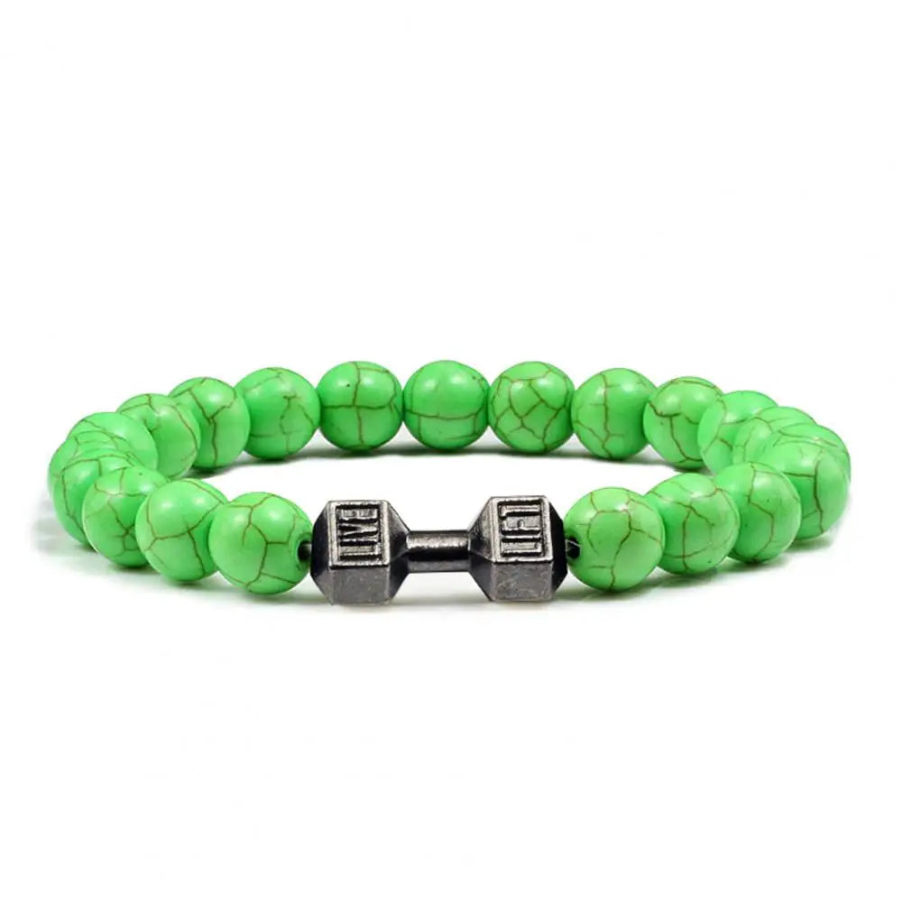 Gym Dumbbells Beads Bracelet Natural Stone Barbell Energy Weights Bracelets For Women Men Couple Wristband Fashion Jewelry Gift