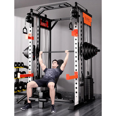 Home & gym gantry trainer with squat and fly station.