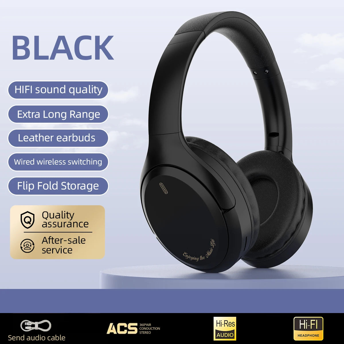 Headset Over-Ear Hood Wireless Bluetooth Earphones 5.3 Gaming Sports Earphone bluetooth Music Headphone High Fidelity Foldable