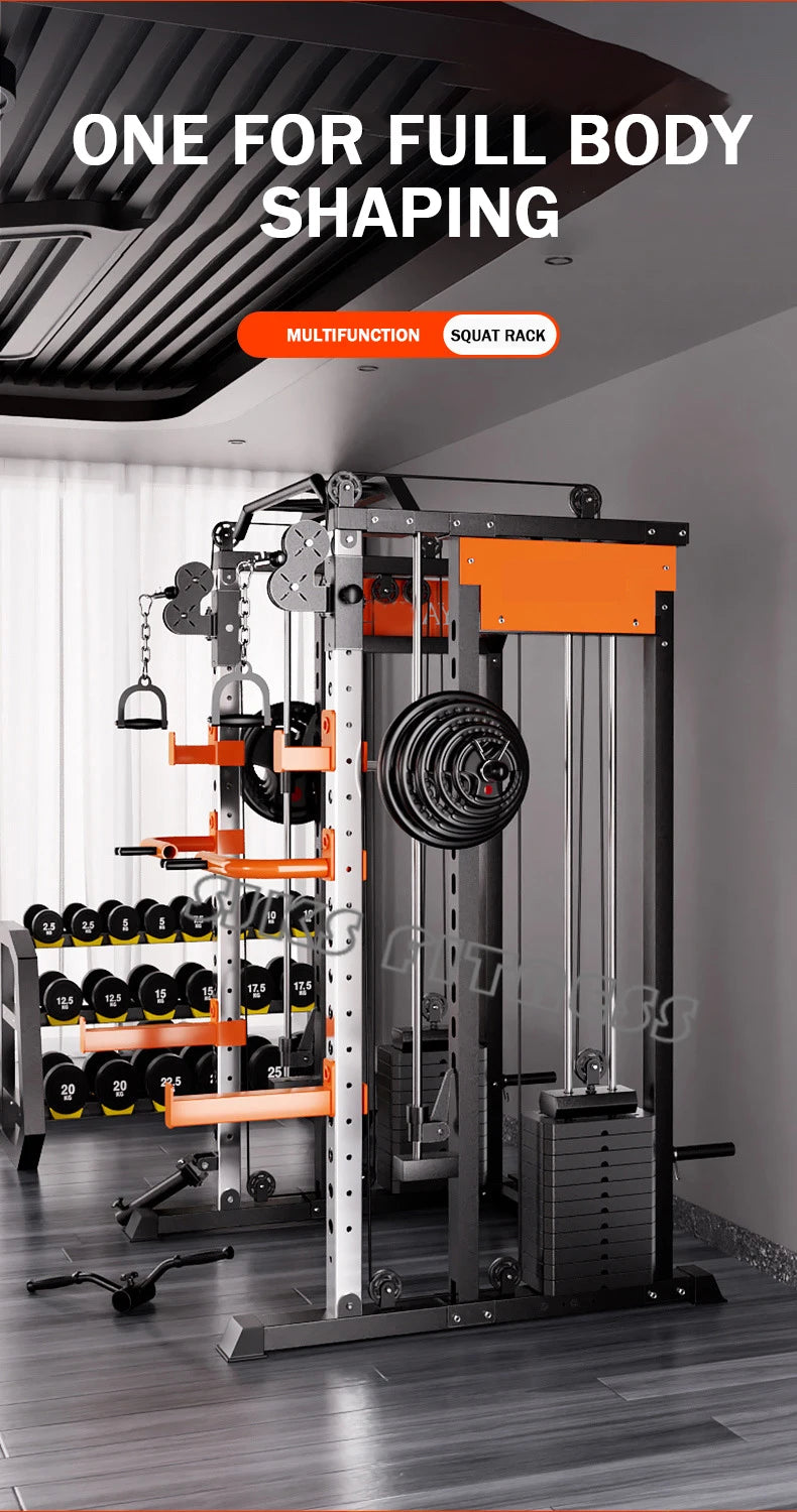 Home & gym gantry trainer with squat and fly station.