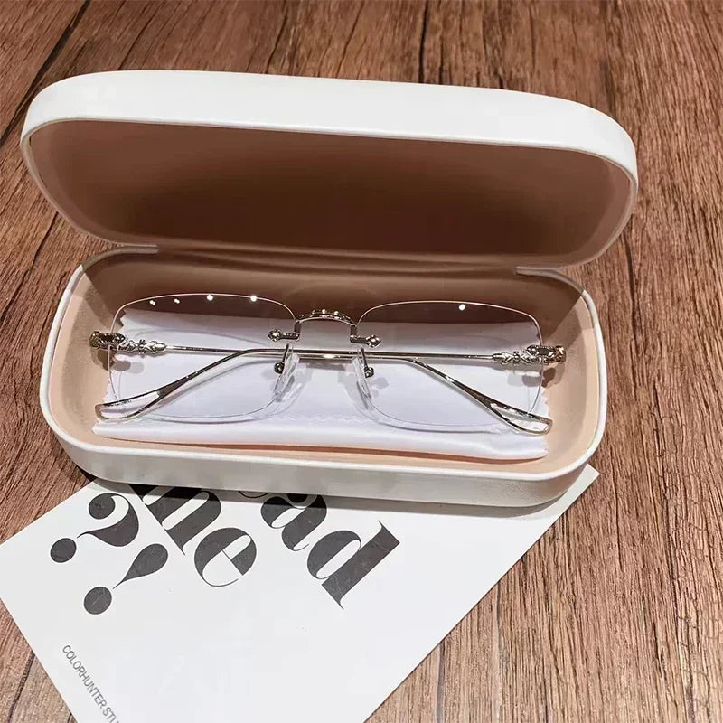 Transparent Rimless Rectangle Shades Glass Women Harajuku Blocking Glasses Frameless Anti-blue Optical Eyeglass Eyewear