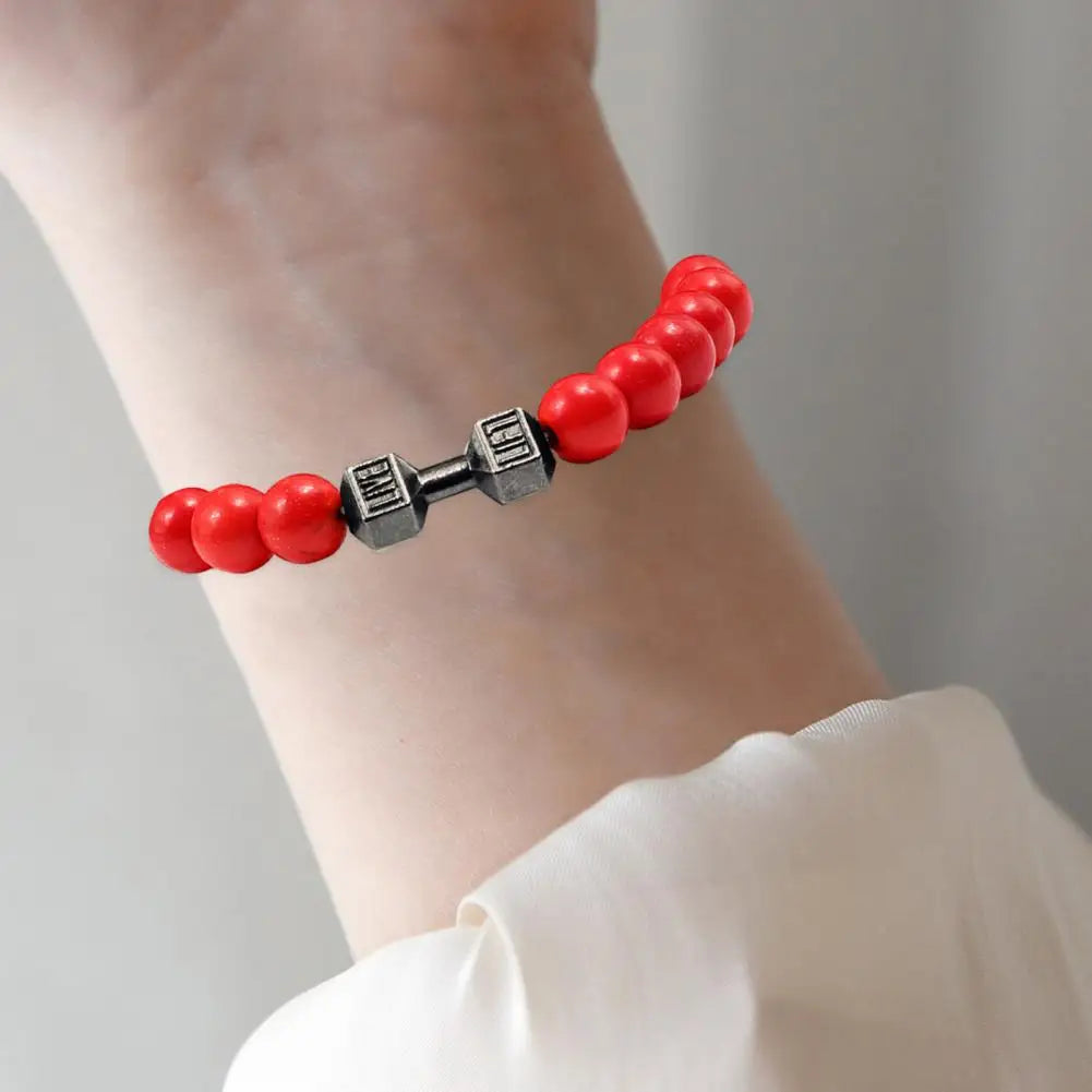 Gym Dumbbells Beads Bracelet Natural Stone Barbell Energy Weights Bracelets For Women Men Couple Wristband Fashion Jewelry Gift