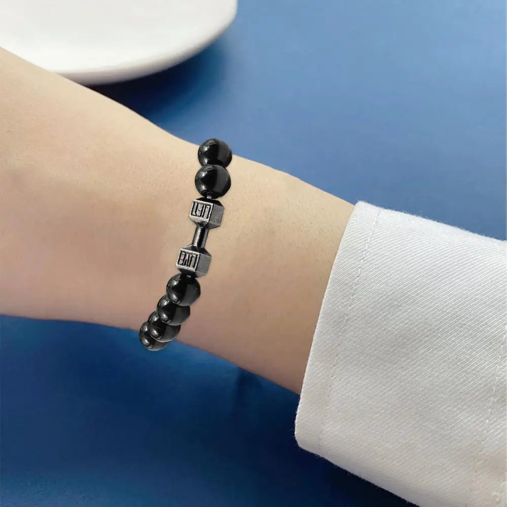 Gym Dumbbells Beads Bracelet Natural Stone Barbell Energy Weights Bracelets For Women Men Couple Wristband Fashion Jewelry Gift