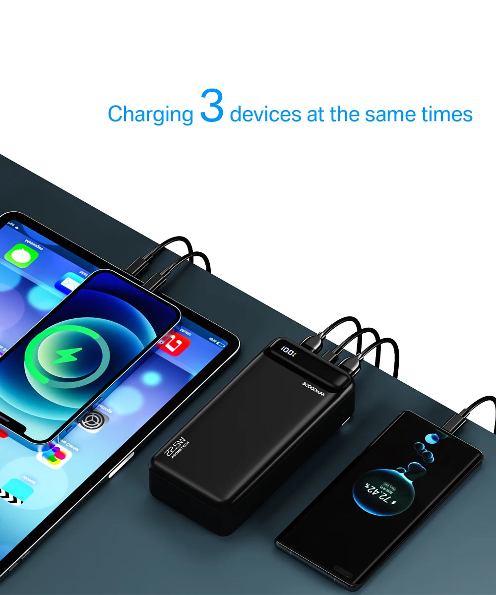 Power Bank 30000 mAh Portable Charger Poverbank Fast Charging Powerbank 10000 20000mAh External Battery For iPhone 13 12 Xiaomi