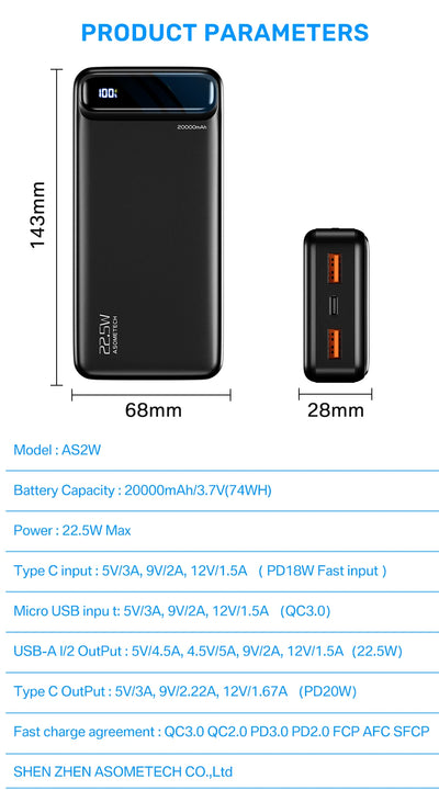 Power Bank 30000 mAh Portable Charger Poverbank Fast Charging Powerbank 10000 20000mAh External Battery For iPhone 13 12 Xiaomi