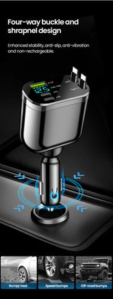 Elough Retractable Car Charger 5 in 1 Fast Charging Car Charger Retractable Cable 2 type c Ports Car Charger Adapter Compatible