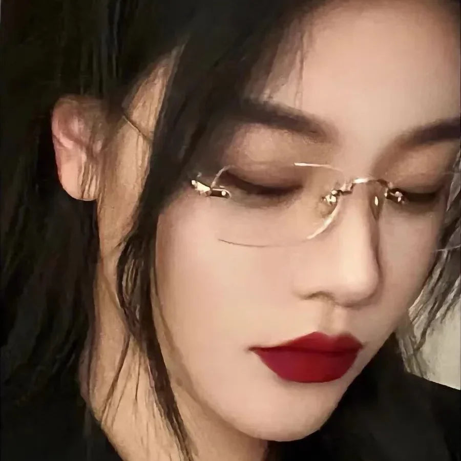 Transparent Rimless Rectangle Shades Glass Women Harajuku Blocking Glasses Frameless Anti-blue Optical Eyeglass Eyewear