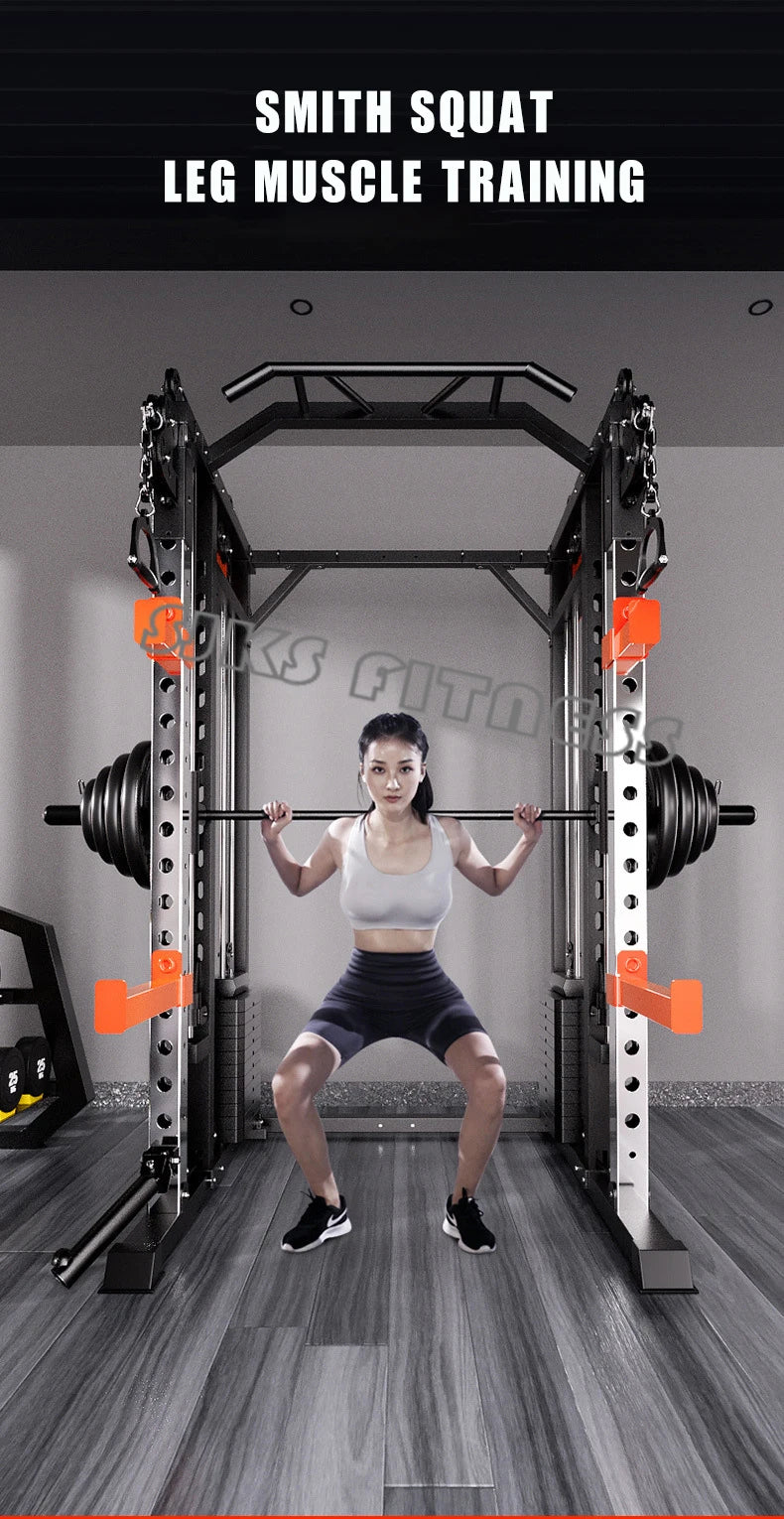 Home & gym gantry trainer with squat and fly station.