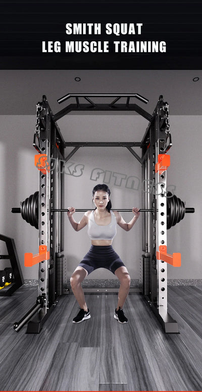 Home & gym gantry trainer with squat and fly station.